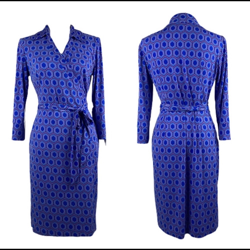 NWOT Julie Dillon Geometric Blue Wrap Dress